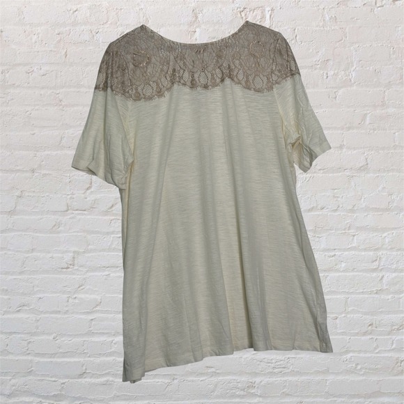 LOGO by Lori Goldstein Tops - LOGO Lori Goldstein Womens XL Cream Lace Yoke Zip Back Cotton Slub Knit Top